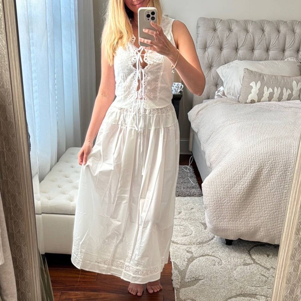 Vintage Eyelet Lace Tie Front Vest and Skirt